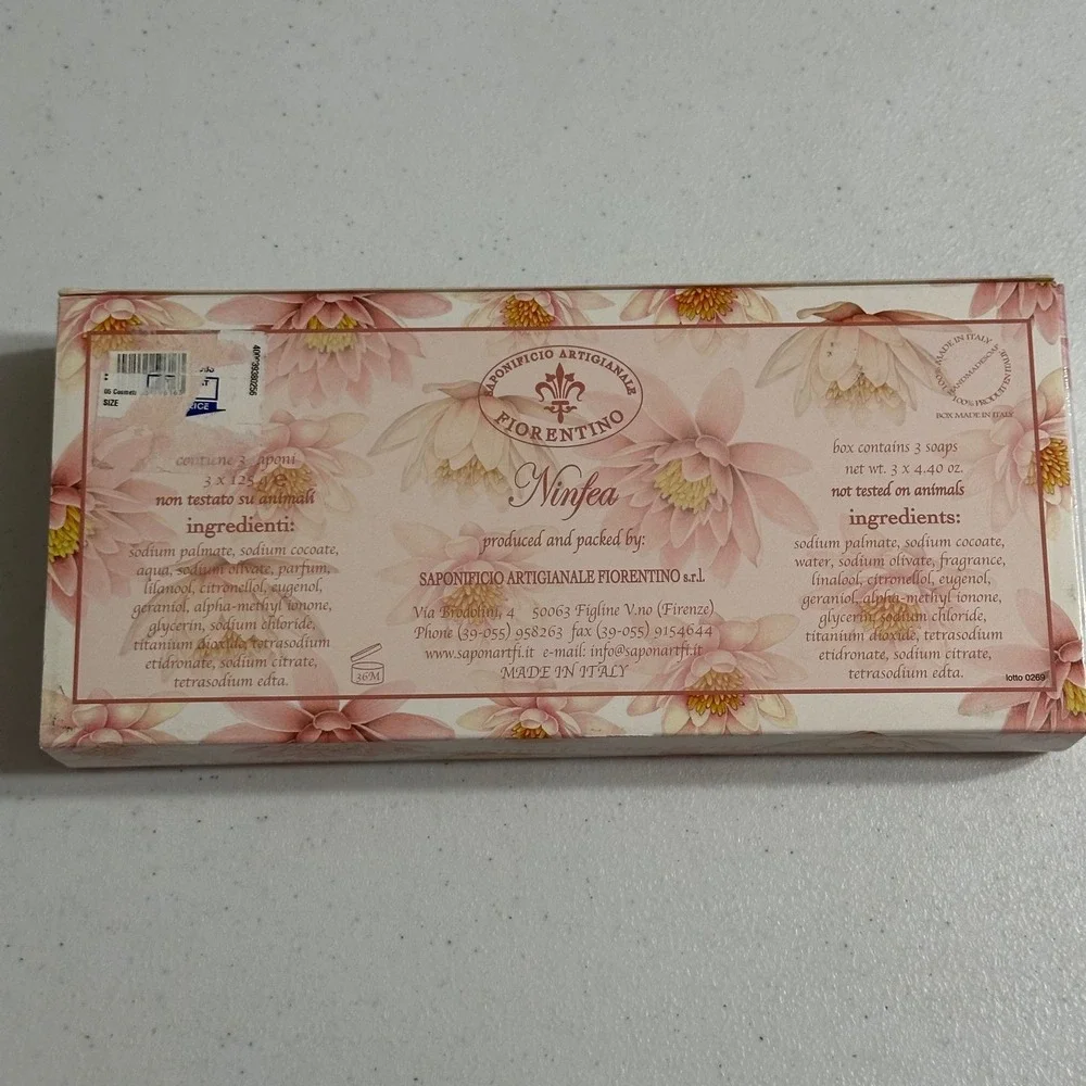 Saponificio Artigianale Fiorentino Water-Lily Blossom Soap‎ Set Italy NEW 3pk